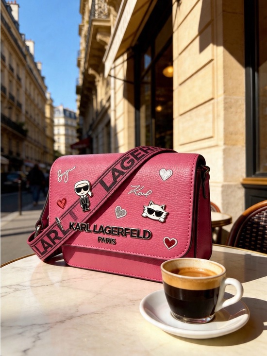 Karl Lagerfeld Handbags - Karl Lagerfeld Hot Pink Crossbody Bag with Logo Strap